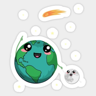 Earth And Moon Cute Uncle Halley Sticker